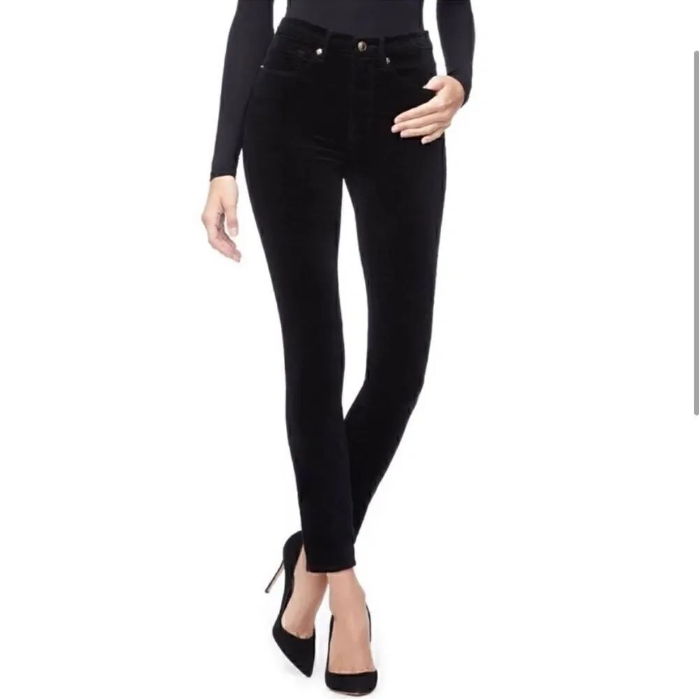 Good American Good Legs Black Velour High Rise Skinny Crop Pant 2/26